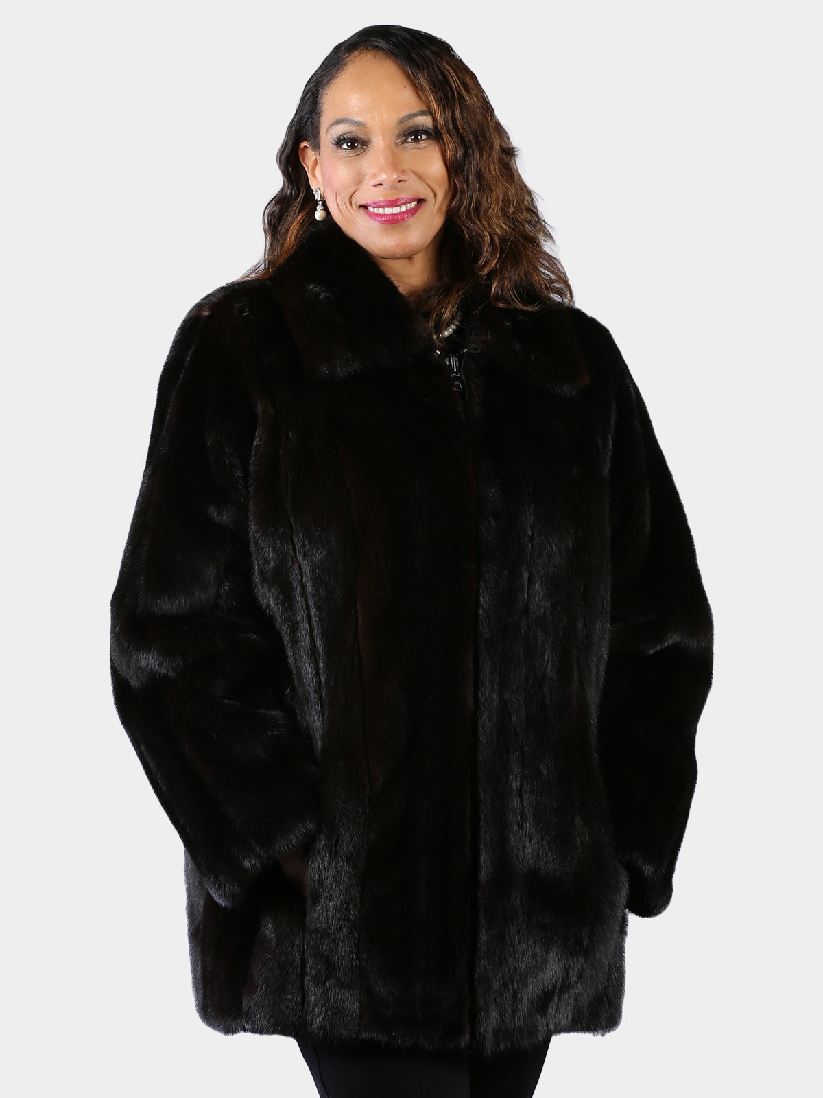 Woman's Plus Size Natural Deepest Mahogany Mink Fur Unisex Style Jacket